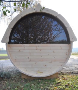 Fasssauna Halbglas hinten